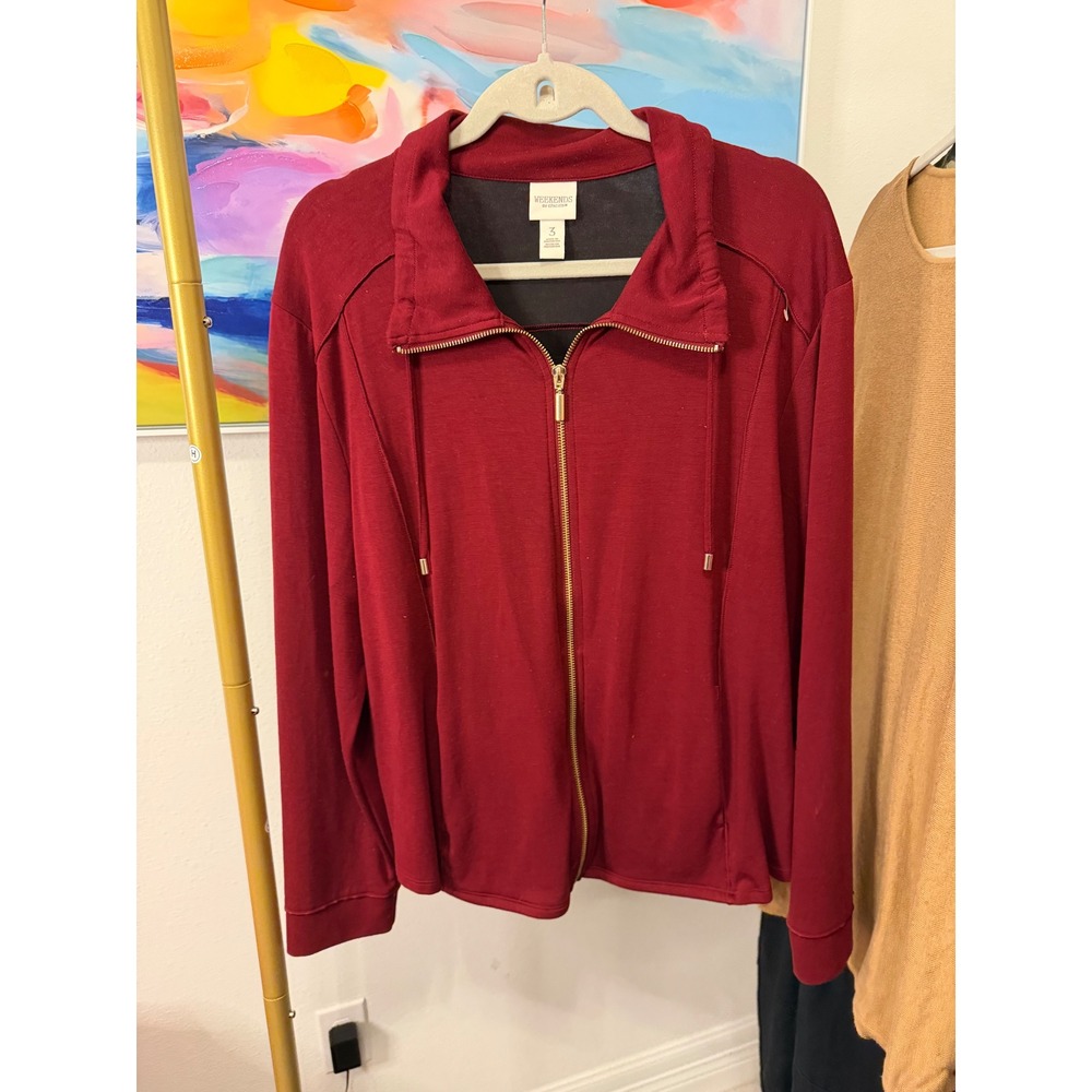 Chicos Weekends Burgundy Red Full Zip Mock Neck Sweatshirt Jacket Size 3- XL